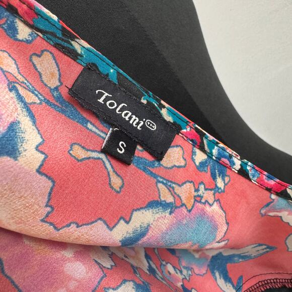 TOLANI Multi Tunic Blouse Silk Floral Scoop 3/4 Belle Sleeve Pullover Sz S Small - Picture 5 of 6